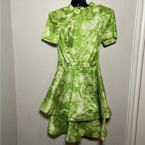 Green Floral Garden Layered Peplum Flare Dress, Size Small, CQ by CQ brand